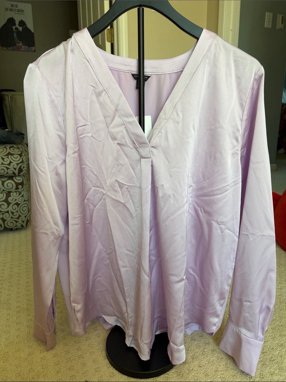Ann Taylor Light Lavender V-Neck Long Sleeve Blouse